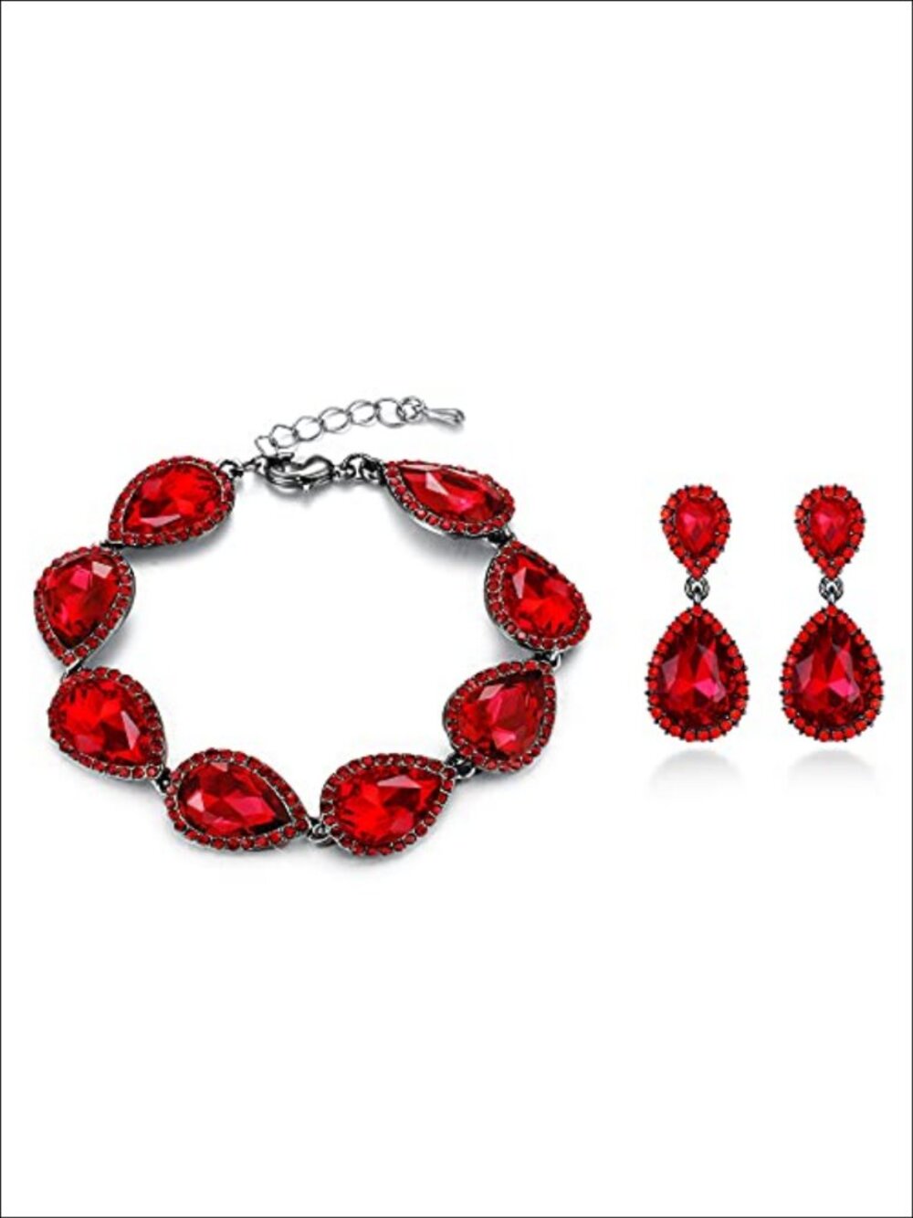Crystal Pear Shaped Drop Earrings Bracelet Bridal Prom Set